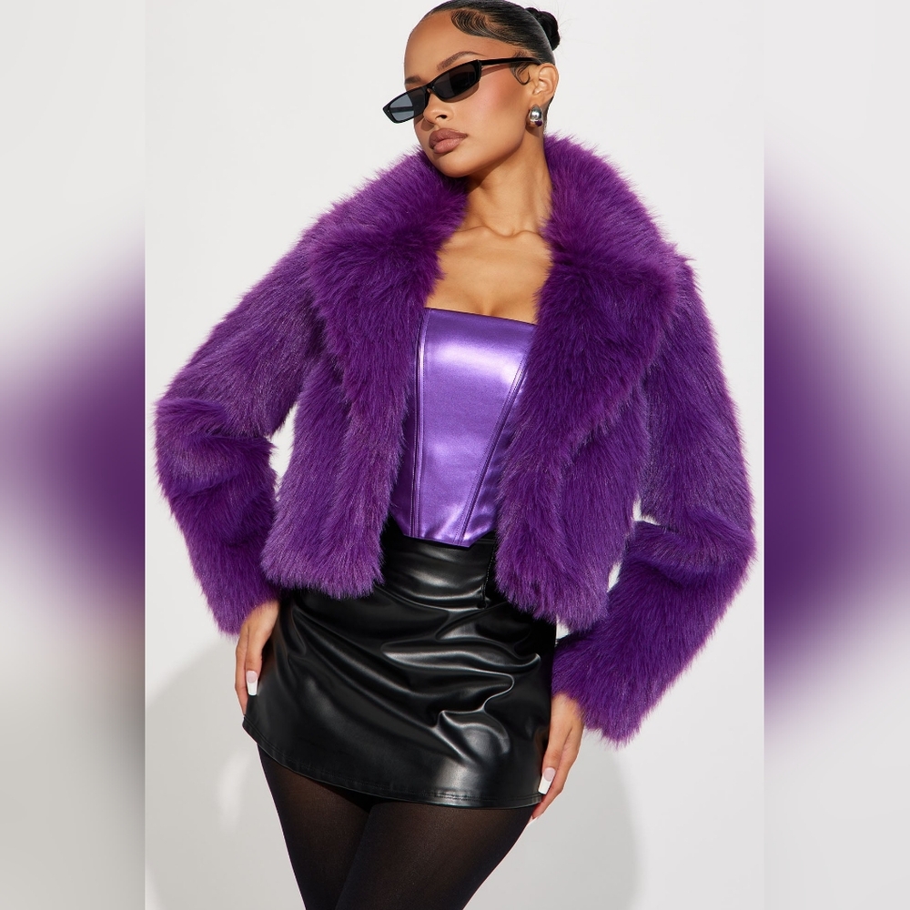 Fashion Nova Foxy Mama Faux Fur Jacket - Purple Medium